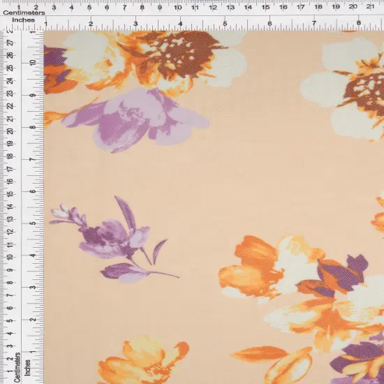 Digital Floral Mesh Fabric Lightweight Stretch Sheer, 54&rdquo; Wide for Fashion & Overlays SAND {4}