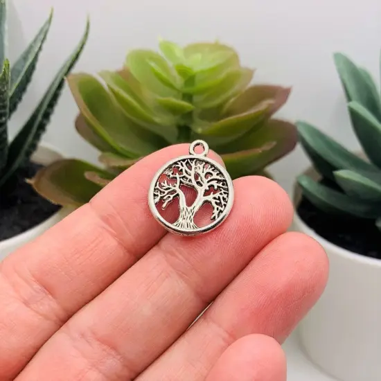 Small Silver Tree of Life Charms, 19x16mm {3}