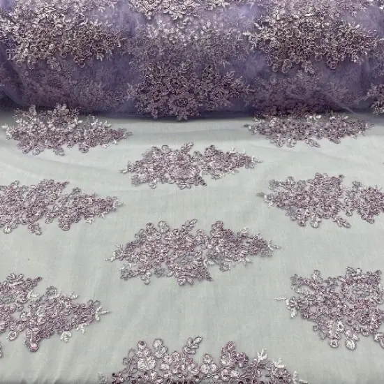 1 Yard Lilac Sequin Lace Fabric 51" Wide 100% Polyester Embroidered Mesh with Scalloped Edges for Bridal & Evening Wear {1}