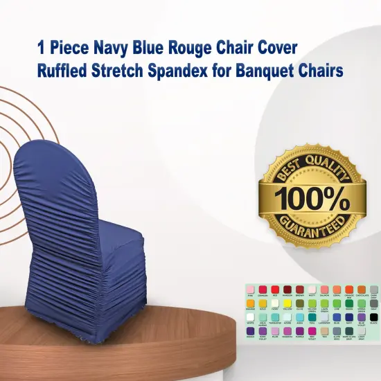 1 Piece Navy Blue Rouge Chair Cover, Ruffled Stretch Spandex for Banquet Chairs {1}