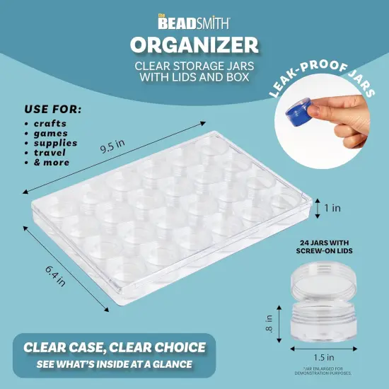 The Beadsmith Personality Case - Clear Storage Organizer Box, 9.5 x 6.4 inches - Includes 24 Small Containers with lids &ndash; 1.5 x 0.8 inches, Bead Holder {3}