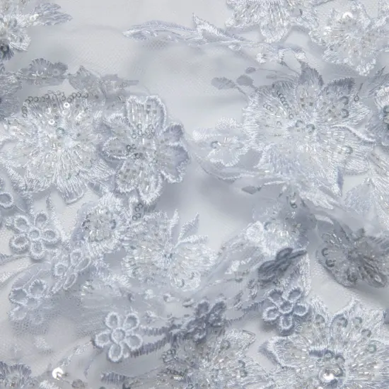 1 Yard Exquisite Embroidered Tulle Lace with Applique and 3D Design Fabric 52" Wide Ivory {3}