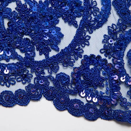 1 Yard Shimmering Tulle Lace Fabric with Sequins and Floral Embroidery 52" Width Aqua {3}