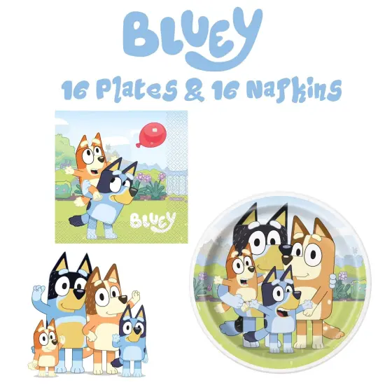 Bluey Birthday Party Supplies Bundle with Bluey Dinner Plates and Bluey Napkins - Serves 16 {2}
