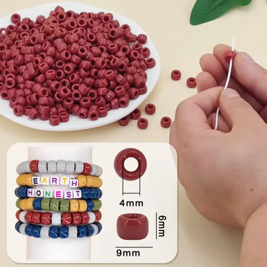 MIIIM 1200PCS 6x9mm Pony Beads Bulk, Brick Red Pony Beads for Bracelets Making Kit, Kandi Beads, Hair Beads for Braids, Craft Beads for Jewelry Making (Brick Red) {6}