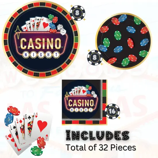 Casino Night Party Supplies Bundle, 10.5" Paper Dinner Plates, 7" Paper Appetizer Plates, and Luncheon Napkins, Serves 8 {2}