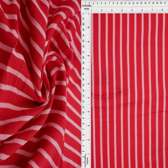 1 Yard Rayon Crepon Wash Vertical Stripe Yarn Dyed Woven Fabric Lightweight 51/52" Width RED {1}