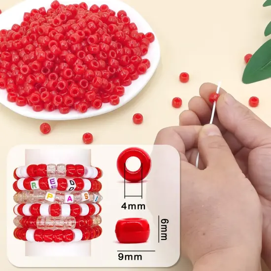 MIIIM 1200PCS 6x9mm Red Pony Beads Bulk, Kandi Beads for Bracelets Making Kit, Hair Braids Crafts for Jewelry Making (Flag Red) {6}
