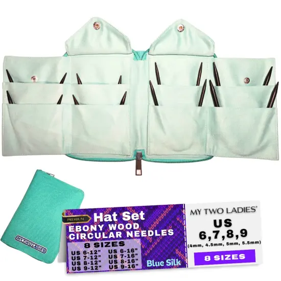 Blue Silk | Hat Set | Ebony Circular Knitting Needles | 8 Sizes | w/custom case {1}