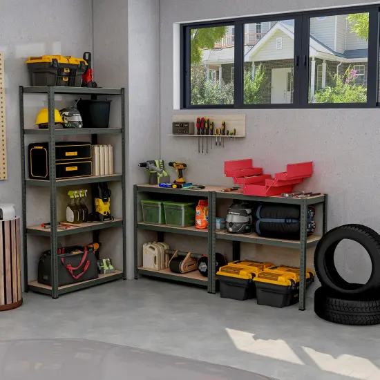 5-Tier Tall Freestanding Heavy Duty Metal Utility Rack with 5 Adjustable Shelves Suitable for Kitchens or Garage Gray {6}