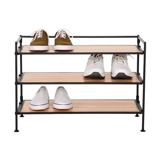 Seville Classics 3-Tier HOME Resin Slatted Shoe Rack White oak {1}