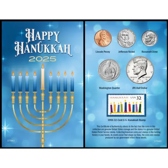 2025 Hanukkah Stamp and Coin Collectible Greeting Card {1}