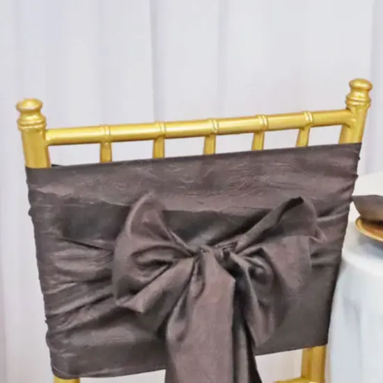 10 Pieces Chocolate Crushed Taffeta Chair Wraps, 9.5"x108" Elegant Event Bands {5}