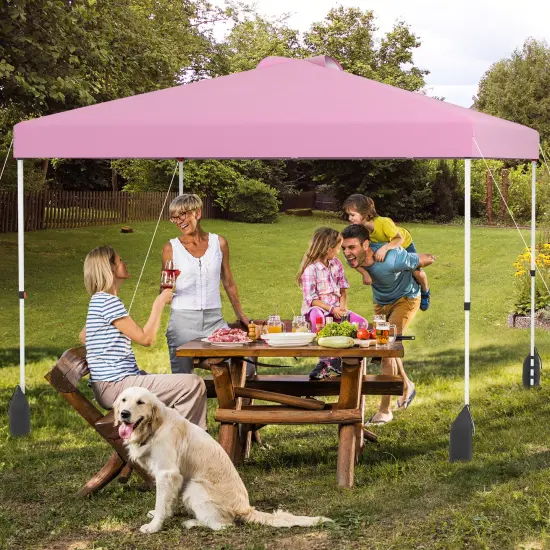 10 X 10 FT Pop up Canopy Tent with 1 Sidewall and Wheeled Bag Pink {5}