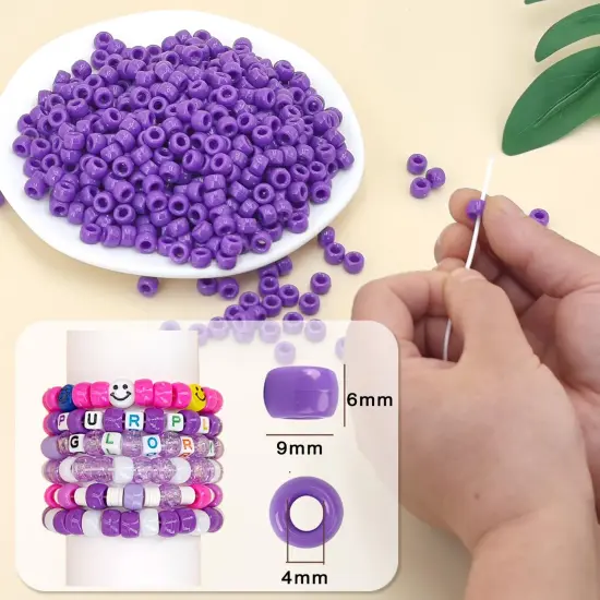 MIIIM 1200PCS 6x9mm Pony Beads Bulk, Violet Purple Pony Beads for Bracelets Making Kit, Kandi, Hair Braids Crafts for Jewelry Making (Violet Purple) {6}