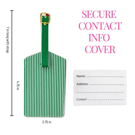 Green Stripe Luggage Tag Set &ndash; 2-Pack Durable Vegan Leather ID Tags for Stylish & Secure Travel Organization {2}