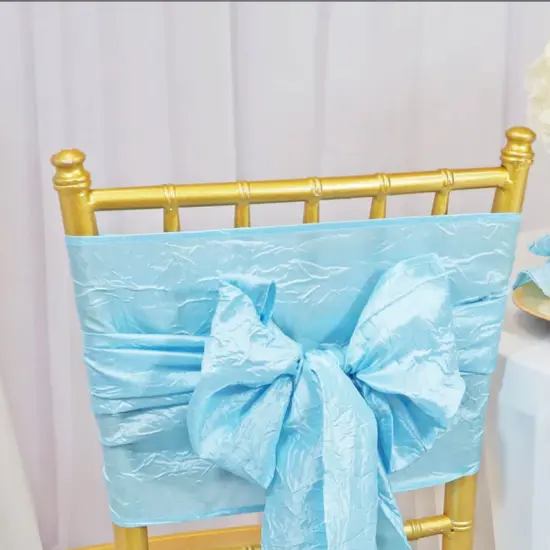 10 Pieces Baby Blue Crushed Taffeta Chair Wraps, 9.5"x108" Delicate Event Sashes {5}