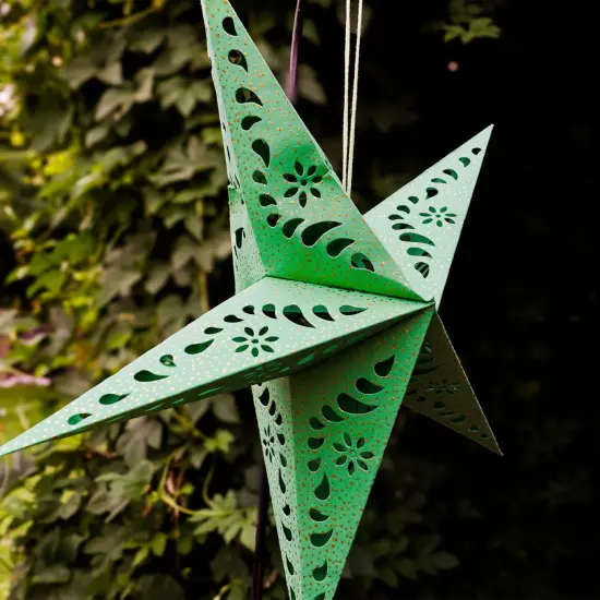In the Breeze 9178 &mdash; Green Paper Star Lantern &mdash; Hanging Party and Home D&eacute;cor with Painted Gold Accents &mdash; Handmade, Dyed Paper {5}
