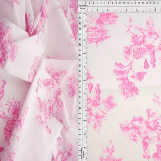 1 Yard Stretch Poplin Toile Print Fabric, 57/58&Prime; Wide Cotton Spandex Blend PINK {1}