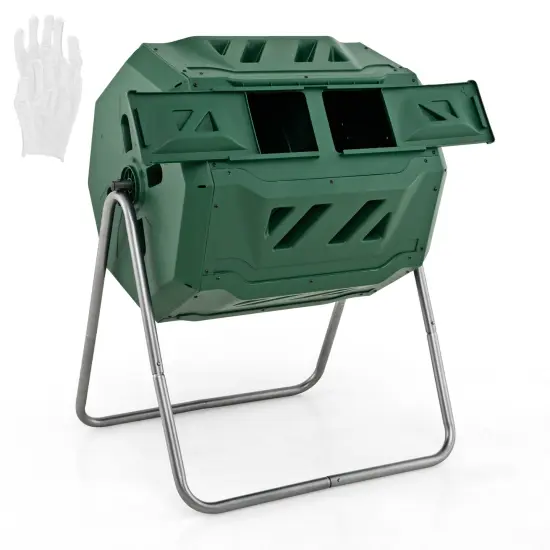 Dual-Chamber Outdoor Rotating Compost Bin with Aeration Holes and 43-Gallon Capacity Green {2}