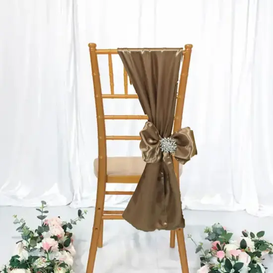 10 Pieces Latte or Taupe Satin Fabric Chair Wraps, 8"x108" Stylish Decor Bands {3}