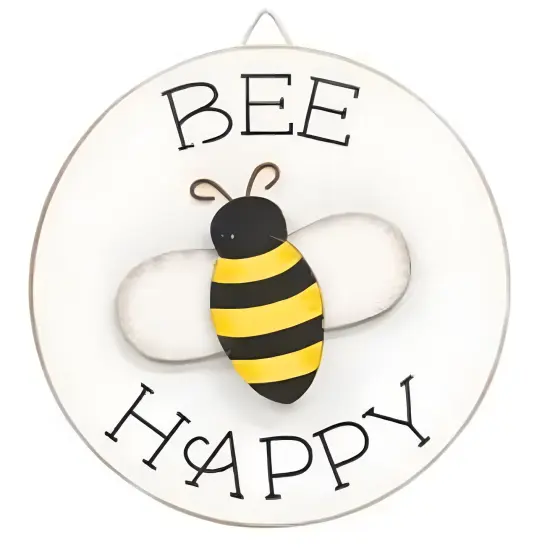Wooden Round Bee Signs with Easel Stand and Cut-Out Accents 3 Asstd. {4}