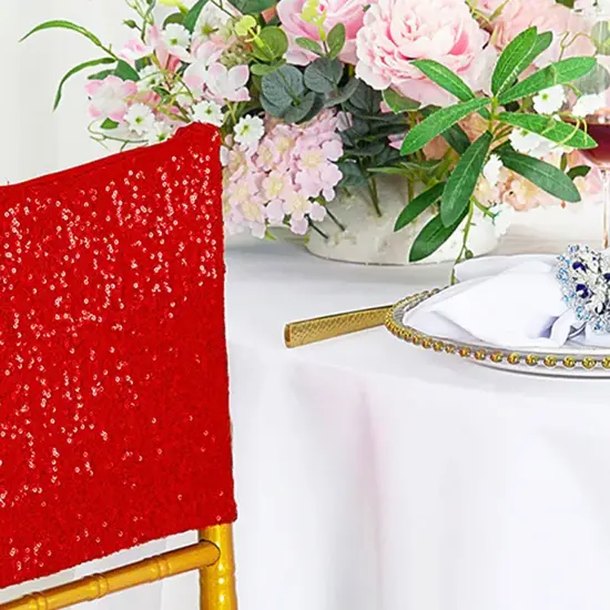 1 Piece Red Sequin Spandex Chair Cap 13.5 inch by 10 inch Event Party Decoration {5}