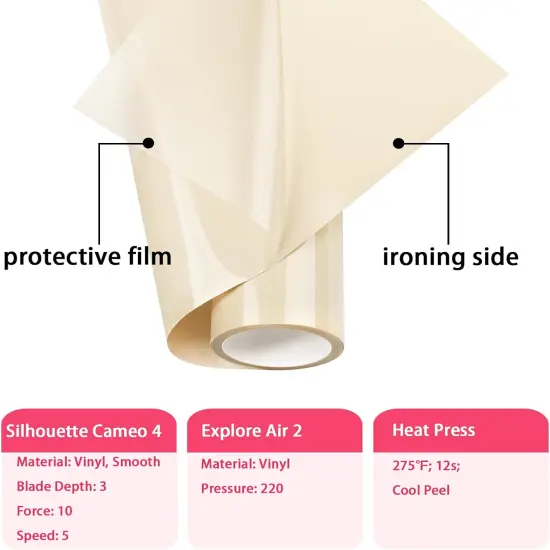 Cream HTV Vinyl Heat Transfer Vinyl Roll 12" x 12ft {3}