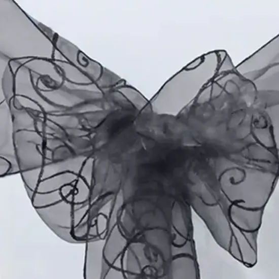 10 Pieces Pewter or Charcoal Embroidered Organza Chair Sashes 8"x108" Sophisticated Event Decor {3}