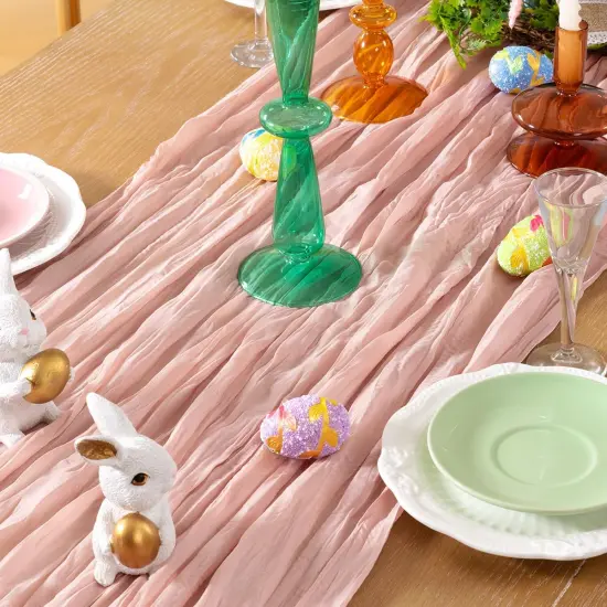 Pink Cheesecloth Table Runner 6 Pack Spring Boho Sheer Cheese Cloth Table Runners Gauze 120 Inches Long Easter Table Decorations for Wedding Bridal Girl Baby Shower Sweet 16 Party Decor {2}