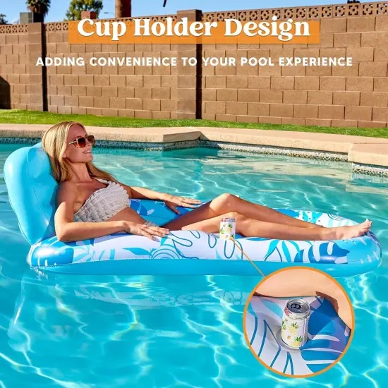 Inflatable Pool Floats Lounger Adult, Pool Float Lounge Raft Floaties Water Floating Recliner Chair with Cup Holders Foot Rest Swimming Floaty {5}