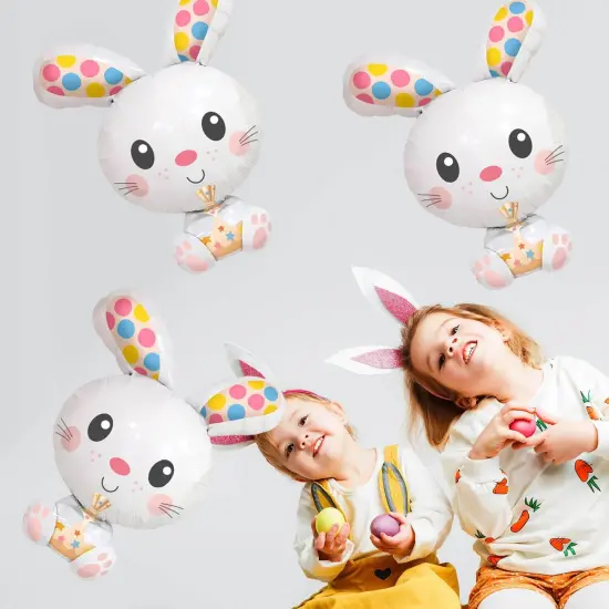 5 PCS Colorful Bunny Foil Balloons - Easter Party Decorations - White - Unisex Adult {3}