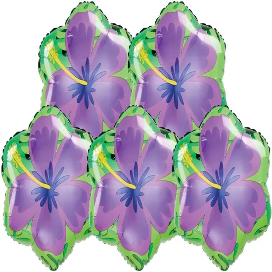 Set of 5 Orange & Purple Double Sided Hibiscus 18" Foil Summer Party Balloons {3}