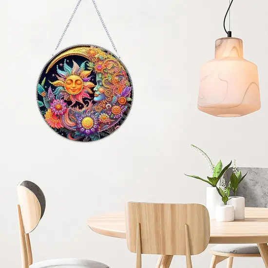 Diamond Art Painting Pendant Kits 5D Diamond Art Painting Art Hanging Kit Sun and Moon DIY Diamond Crystal Window Pendant Kit for Adults Gift Wall Home Decoration {5}