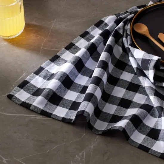 12 Pack Dinner Napkins, 18x18 Inches, Buffalo Plaid Gingham Check Cloth Napkins with Mitered Corners, 100% Cotton Hotel Quality Reusable, Washable (Black/White) {5}