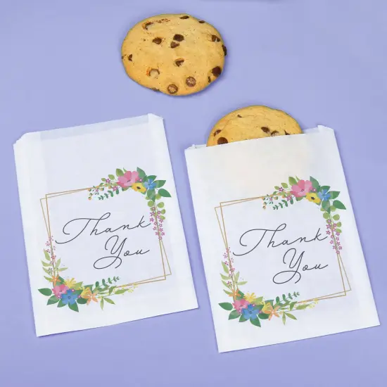 Big Dot of Happiness Wildflowers Thank You Paper Treat Bags, Bridal Shower or Wedding Candy Bags, Greaseproof White Sandwich Cookie Bags - 25 Count {3}