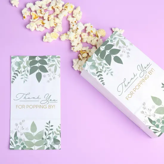 Big Dot of Happiness Boho Botanical Popcorn Bags, Greenery Bridal Shower Favor Snack Treats, Free-Standing Individual White Paper Bags - 25 Count {4}