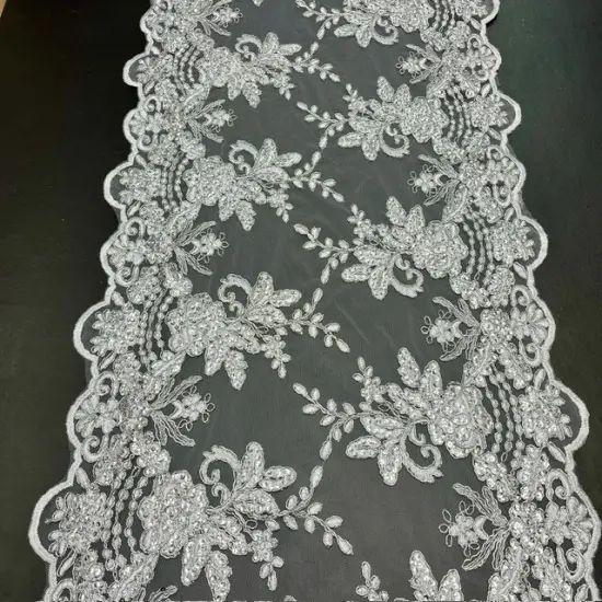3 Yard White Sequin Lace Fabric with Embroidered Mesh and Shimmering Sequins 51" Width {1}