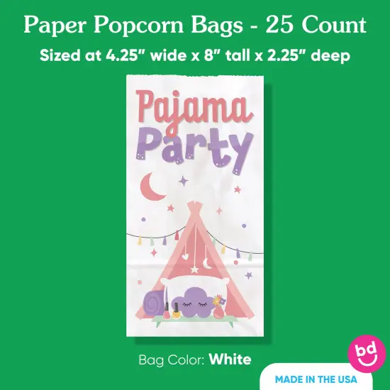 Big Dot of Happiness Pajama Slumber Party Popcorn Bags, Girls Birthday Party Favor Snack Treats, Free-Standing Individual White Paper Bags - 25 Count {5}