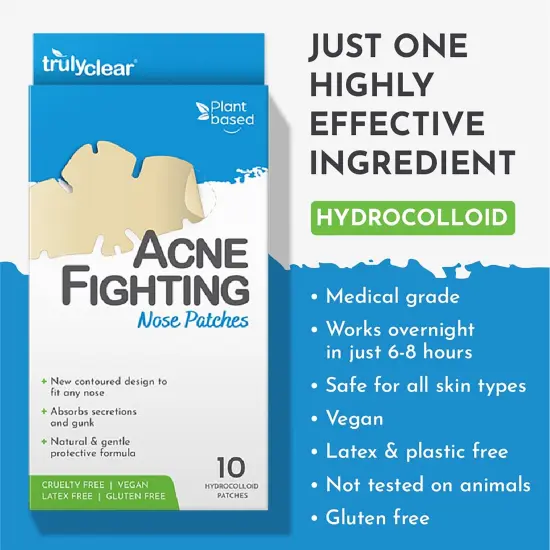 Truly Clear: Hydrocolloid Acne Fighting Nose Patches - 10ct - Face Zit & Blemish Covers, Contoured Design, Vegan Skincare, Overnight Spot Treatment {4}