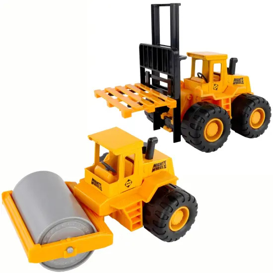 Mighty Wheels: 2 Pack Construction Vehicles - 7" Roller & Fork Lift - Value Pack, Paving & Lifting Toy Set, Durable Indoor-Outdoor Play, Kids Ages 3+ {6}