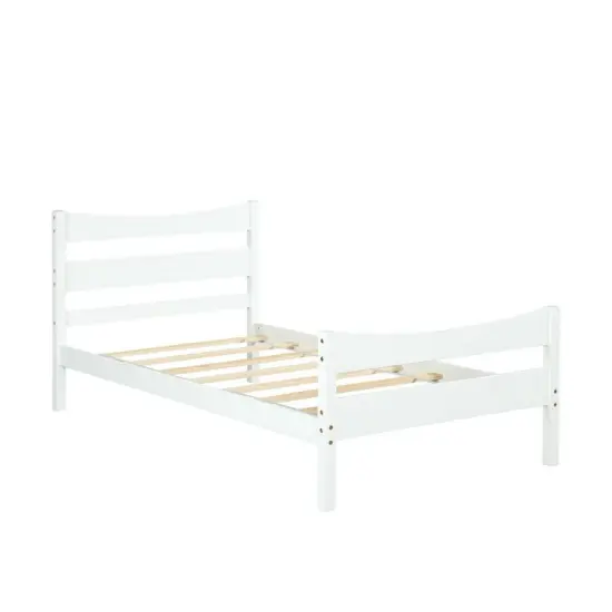 Pine Wood Twin Platform Bed with Headboard Footboard Under-bed Storage and Sturdy Slat Support Walnut {7}
