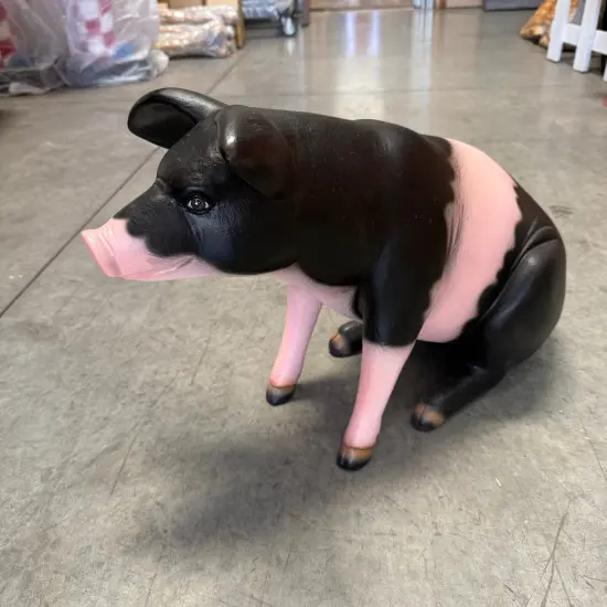 Baby Sitting Black And Pink Pig Life Size Statue {6}