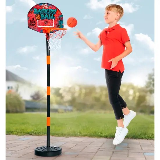 Simba Toys: Basketball Hoop Play Set - Adjustable Hoop Height Up To 63", Ball & Pump, Graffiti Design, Sports Activity, Indoor & Outdoor, Kids Ages 3+ {5}
