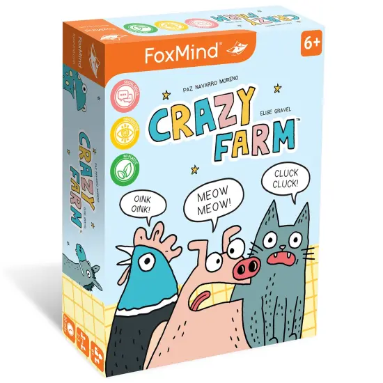 FoxMind: Crazy Farm - An Observation Card Party Game Where You Shout Out Animal Sounds, Illustrated by Elise Gravel, Family & Kids 6+, 2-5 Players {1}