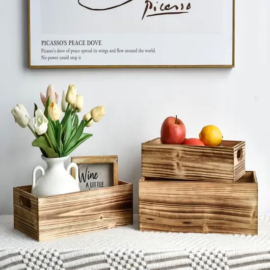 Set of 3 Wooden Boxes for Storage Small Crates {3}