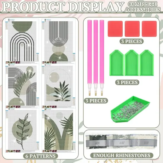 6 Pcs Sage Green Boho Diamond Wall Art Kits 12 x 16 Inches Diamond Art Painting Accessories Abstract 5d DIY Crafts for Adults Home Wall Decoration {2}