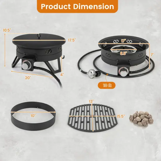 Black Metal and Stainless Steel 2-in-1 Fire Pit with Grill {4}