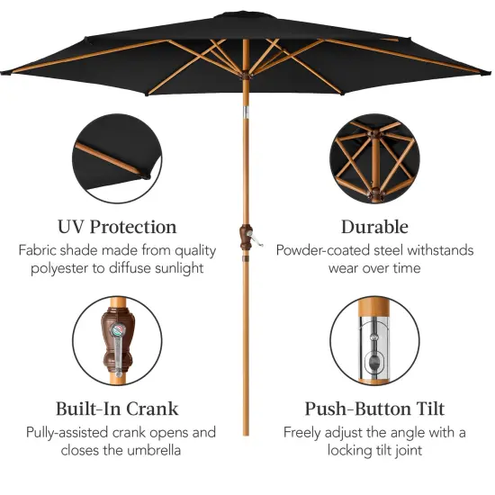 Best Choice Products 10ft Outdoor Woodgrain Pattern Steel Market Patio Umbrella w/ Crank, Tilt Black {6}
