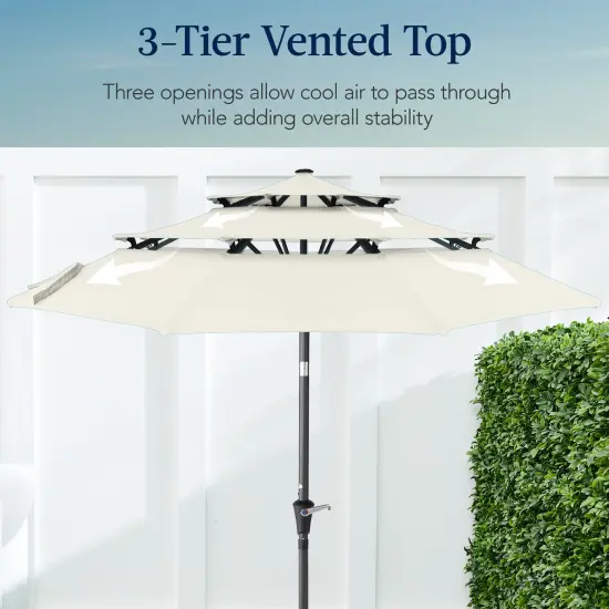 Best Choice Products 10ft 3-Tier Patio Umbrella, Market Sun Shade w/ Tilt Adjustment, Easy Crank Ivory {3}